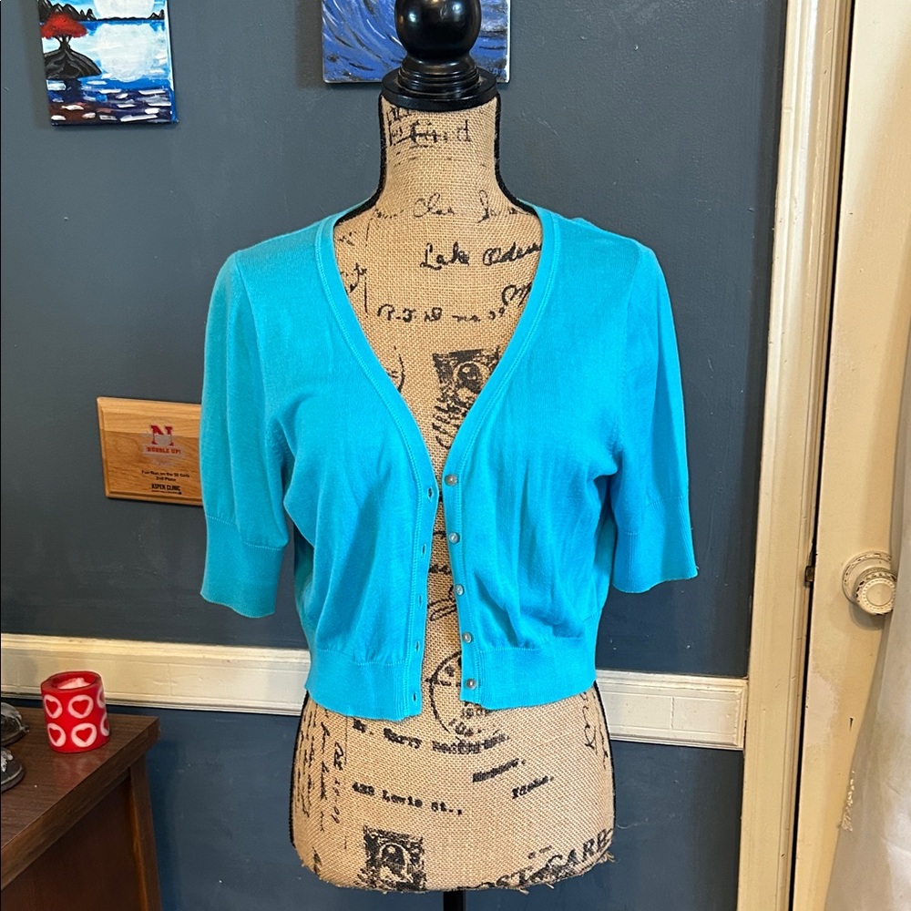Old Navy Bright Teal Cropped Cardigan